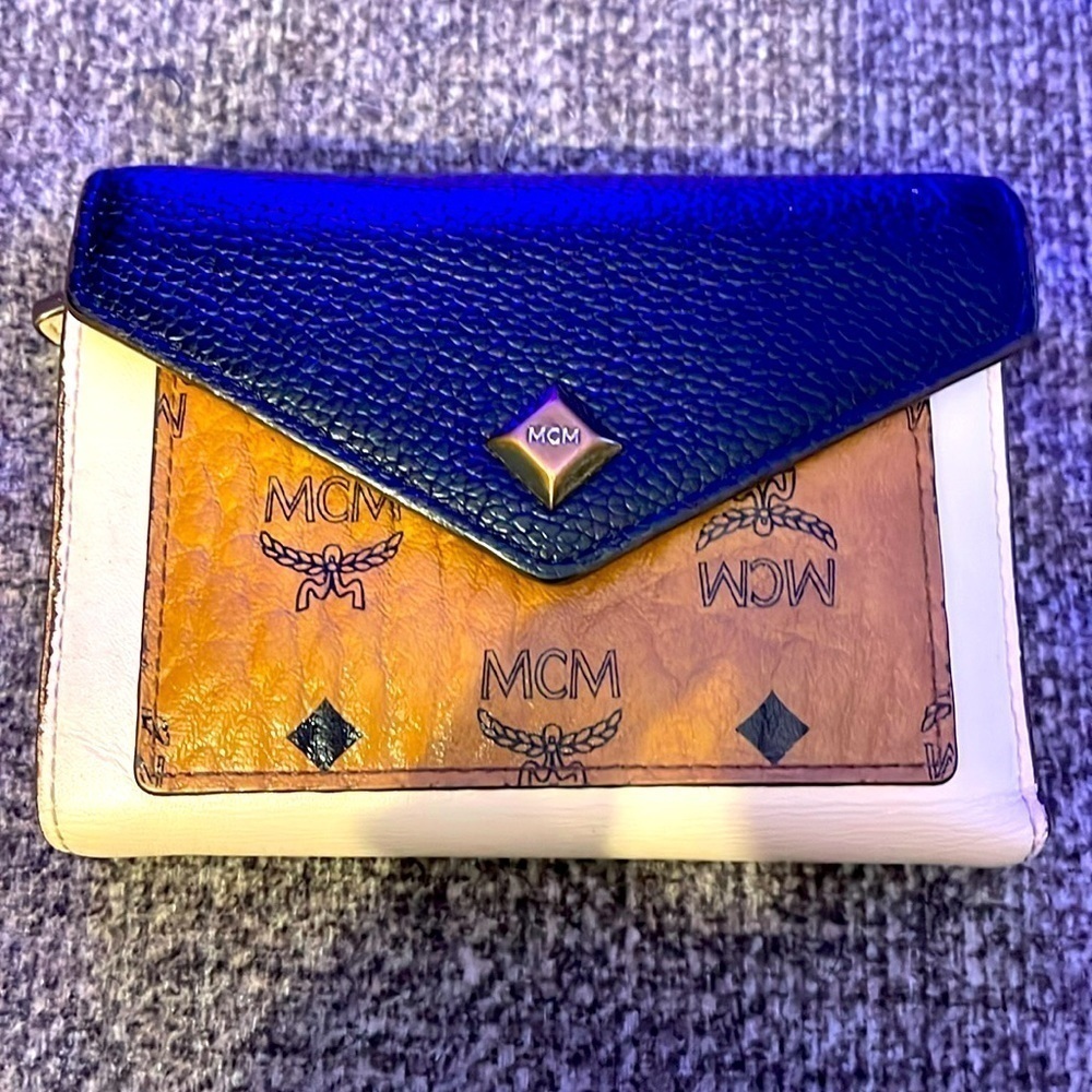 MCM Trifold Leather Wallet- Light Pink, Black& Cognac